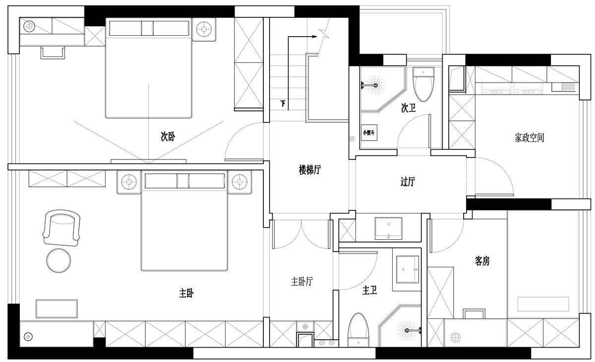 150㎡轻奢风格户型图装修案例
